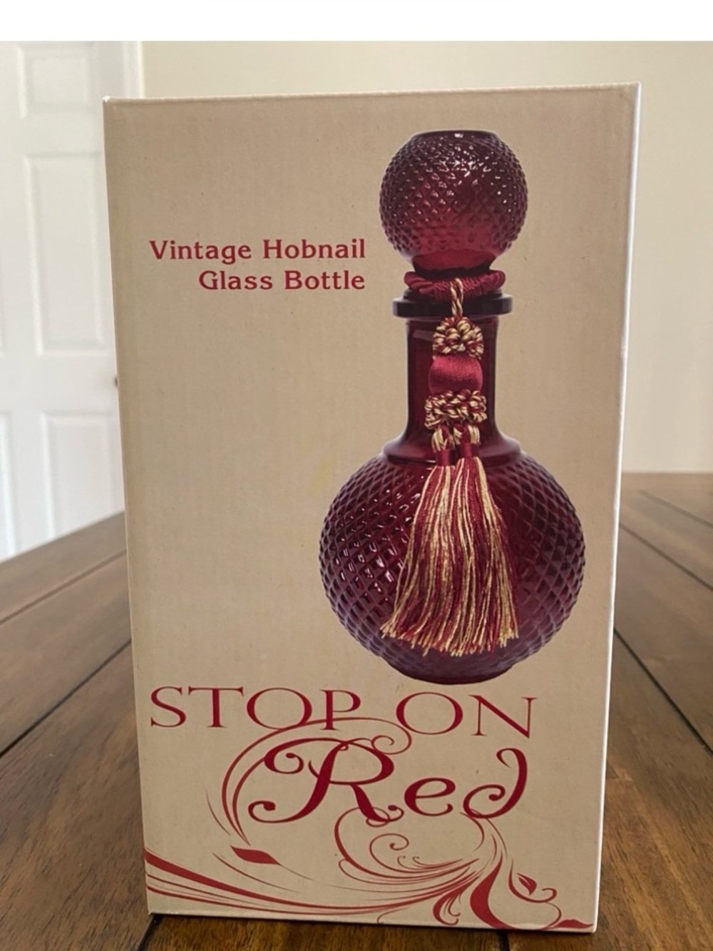 Cracker Barrel Red Hobnail Glass Bottle with Red/ Gold Tassel